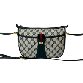 Gucci Old Gucci Sherry Line Gg Logo Hardware Leather Shoulder Bag Pochette Navy Blue 35467