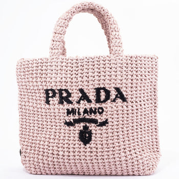 Prada Small Crochet Tote Bag 1Bg422 Raffia-Like Pink