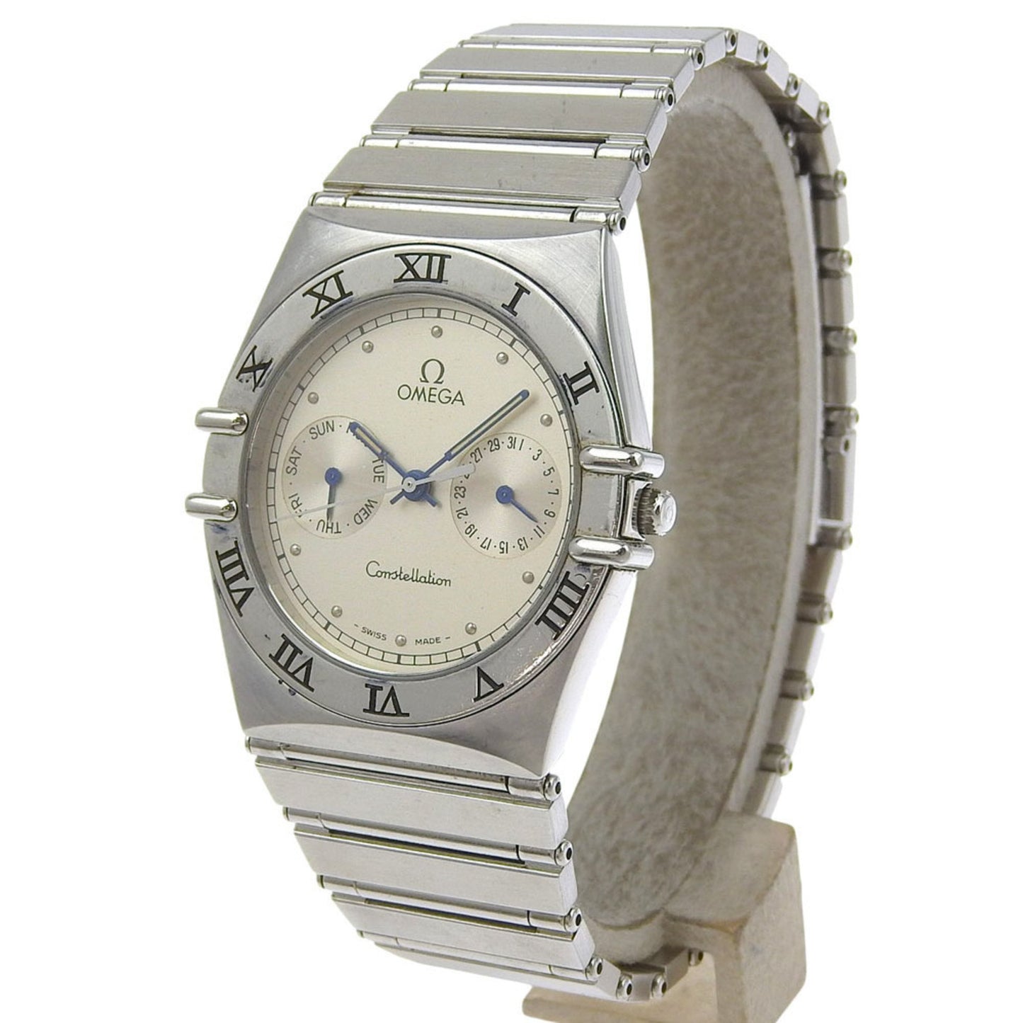 Omega Constellation Day-Date Watch 396.1070 Stainless Steel Quartz Analog Display Silver Dial