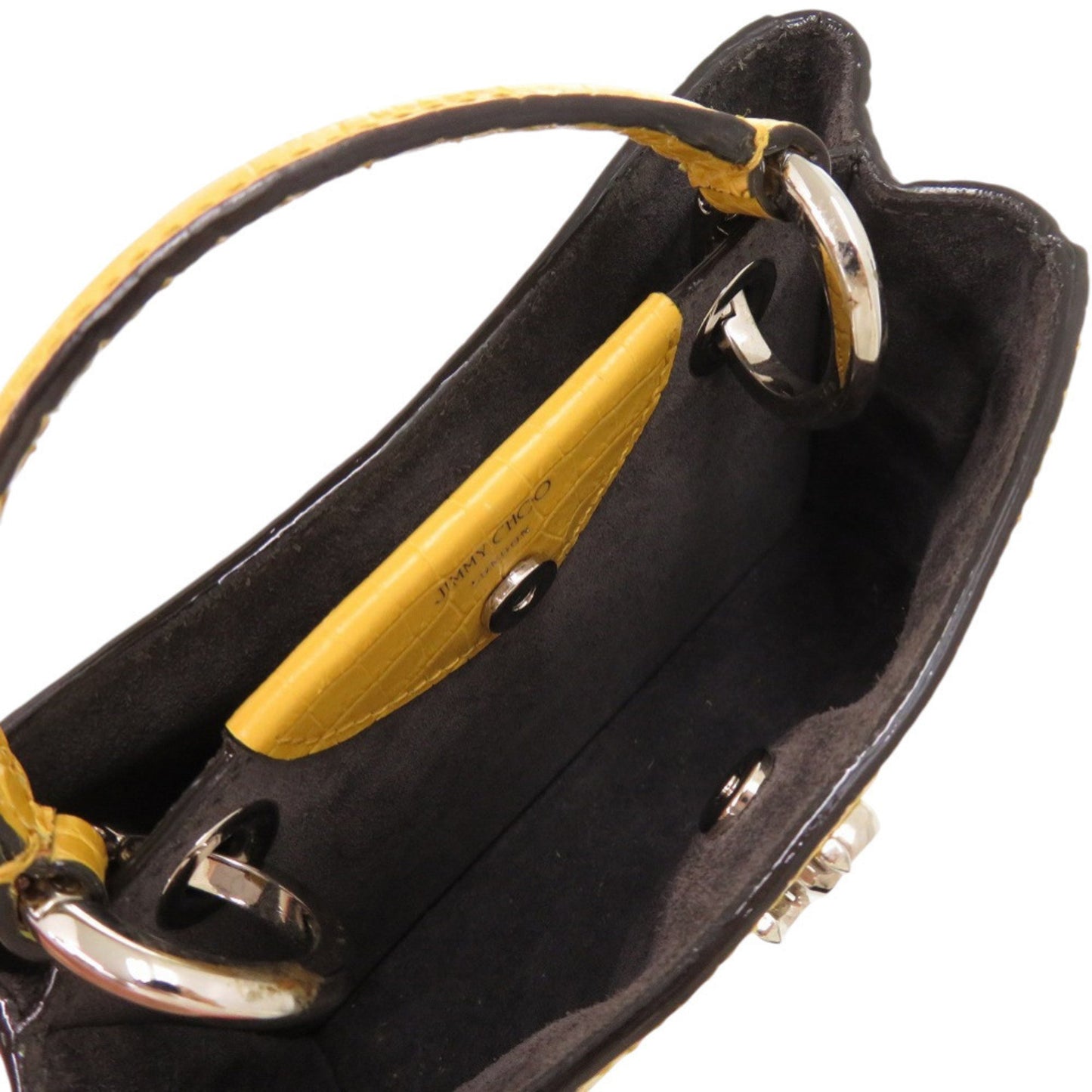 Jimmy Choo 2-Way Varenne Crocodile-Embossed Patent Leather Yellow Handbag 0542 Jimmy Choo