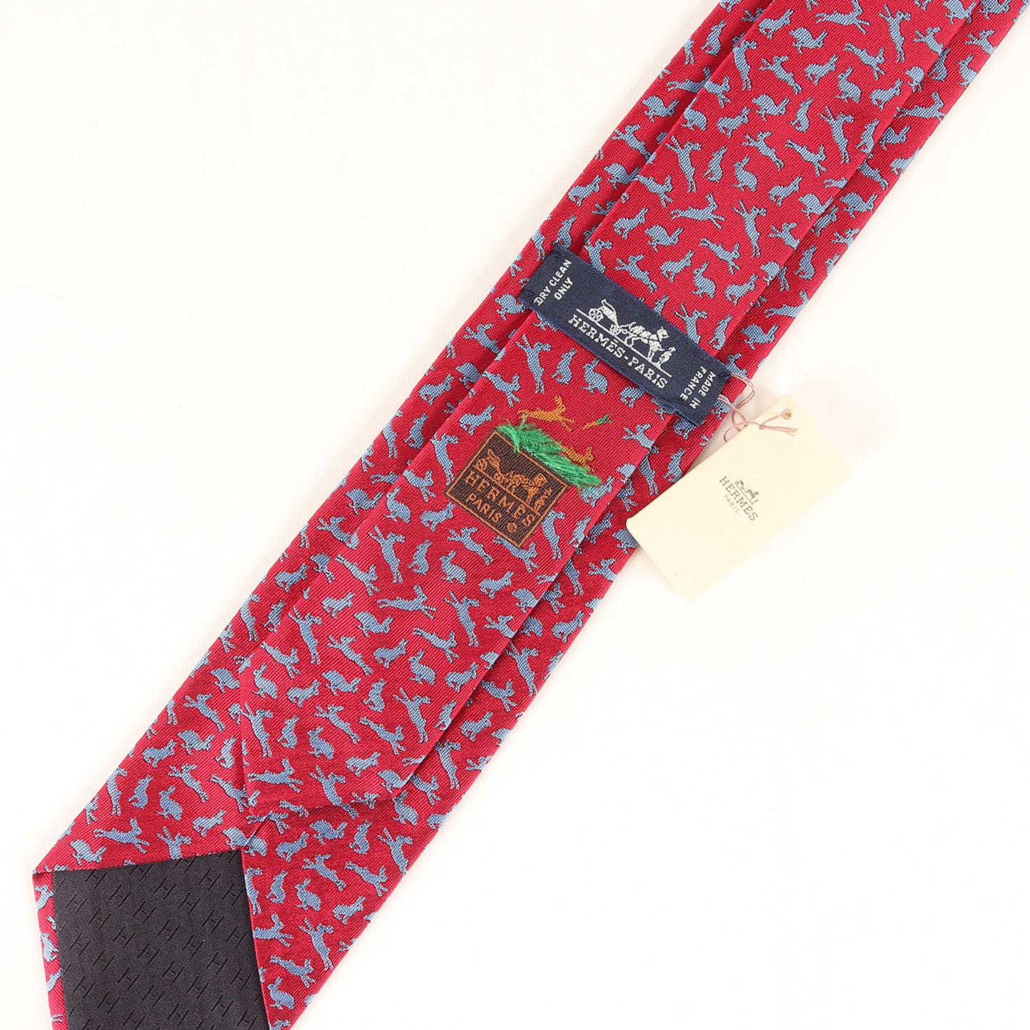 Hermes Rabbit Monogram Silk Tie 339341T 3D Grass Design Red