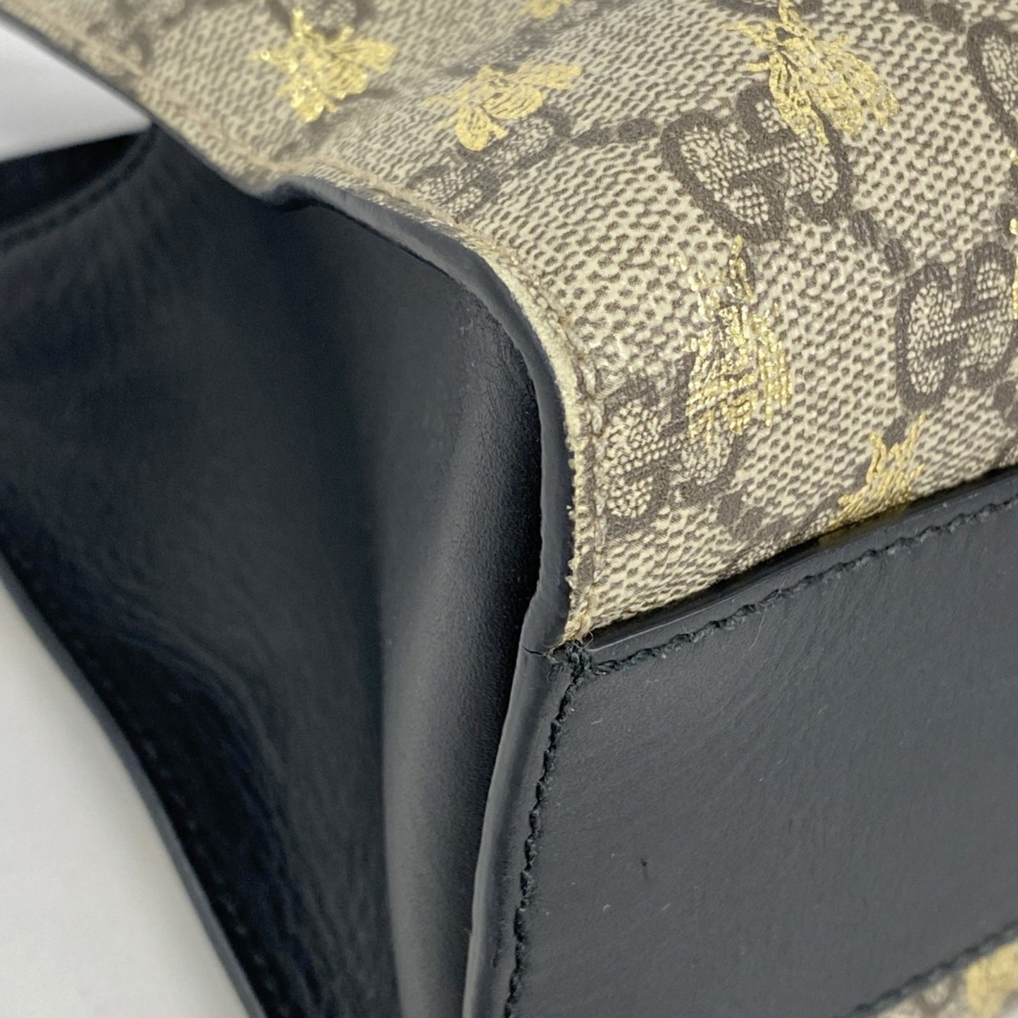 Gucci Gg Supreme Bee Shoulder Bag 498156 Leather Brown Black