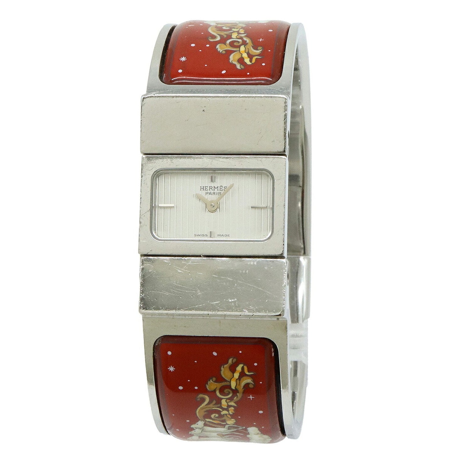 Hermes Loc Silver Dial Bangle Gp Enamel