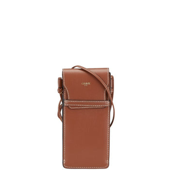 Celine Crossbody Shoulder Pouch Sunglasses Case Brown Leather