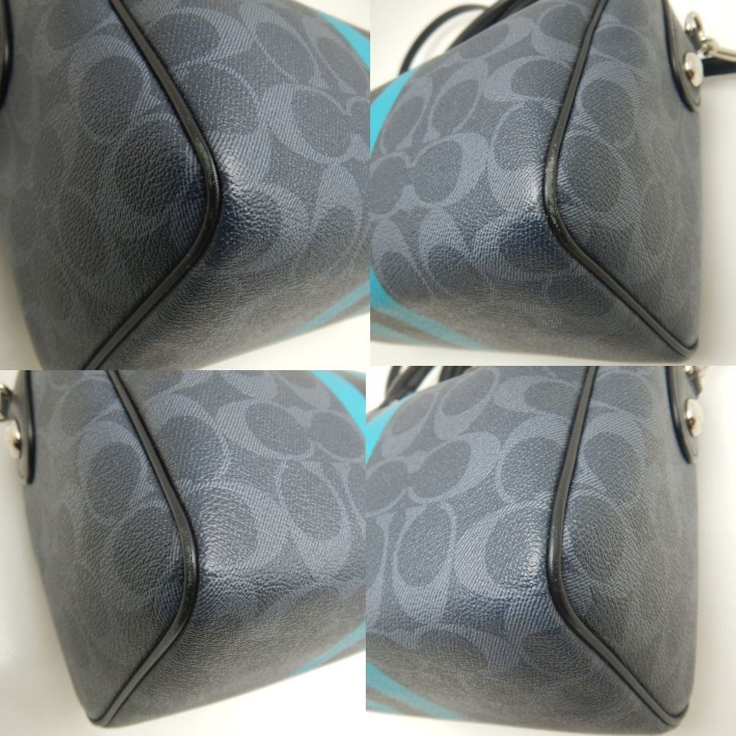 Coach Varsity Mini Bennett Satchel Signature Stripe F38401 Handbag In Black And Turquoise Leather