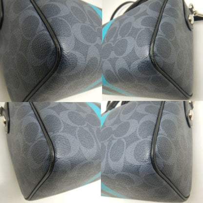 Coach Varsity Mini Bennett Satchel Signature Stripe F38401 Handbag In Black And Turquoise Leather