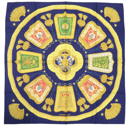 Herms Carr 90 Poste Et Cavalerie Saber Ornament Bag Silk Blue Scarf Muffler 0108 Hermes