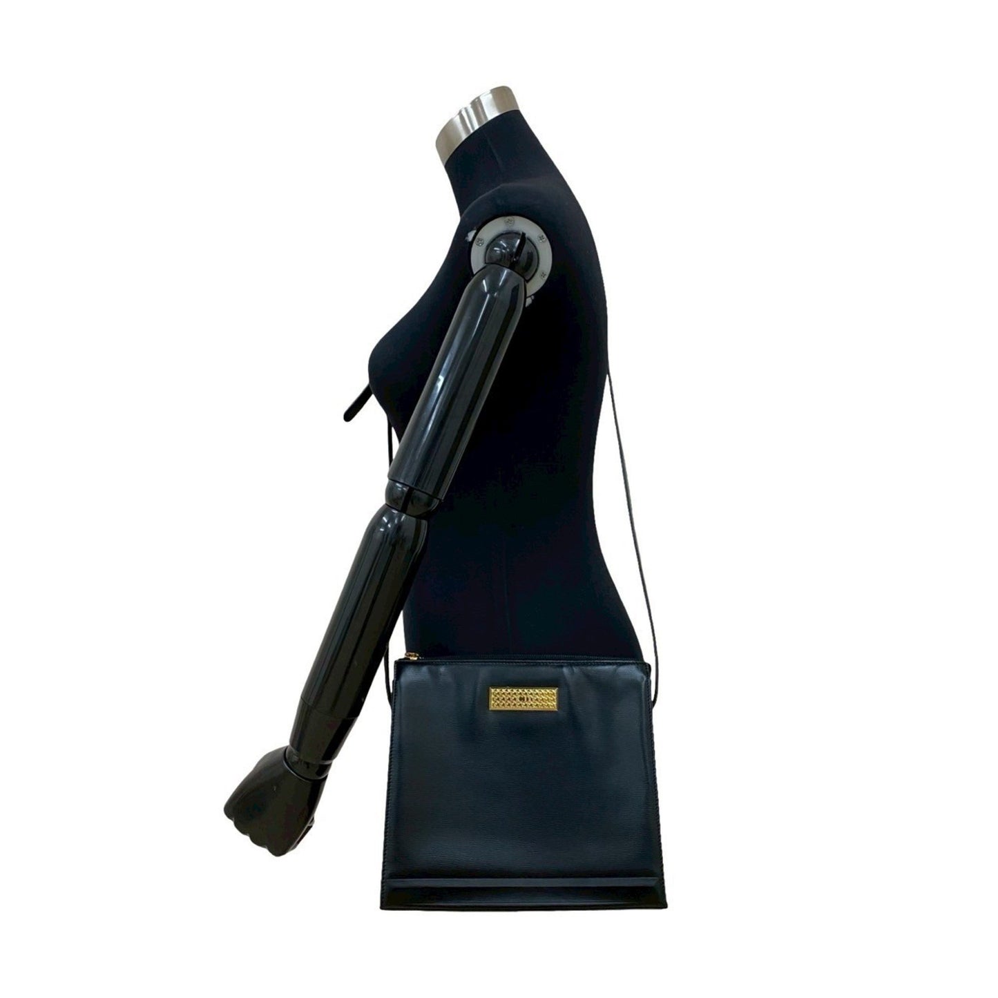 Christian Dior Cd Logo Hardware Genuine Leather Shoulder Bag Pochette Black 39594