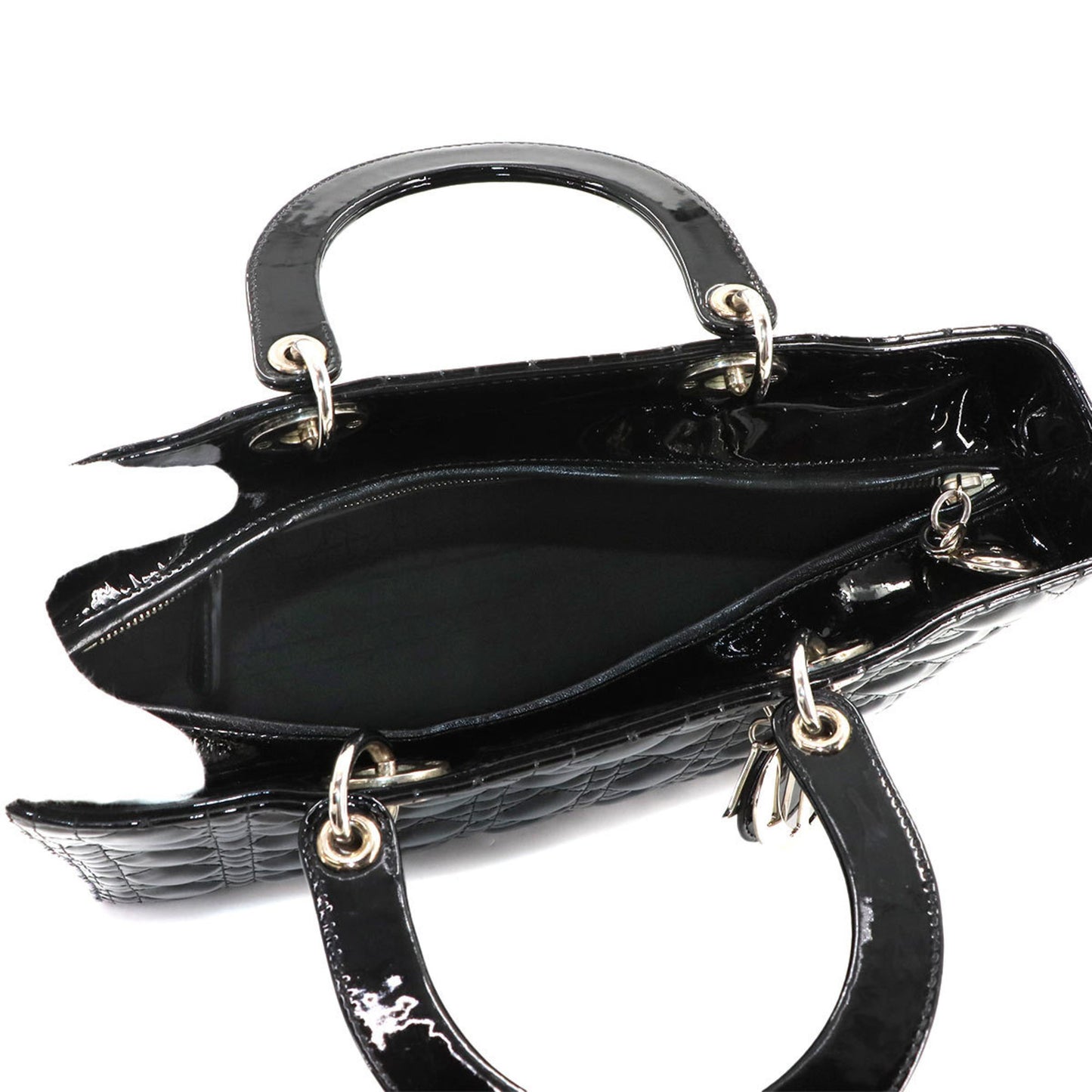 Christian Dior Cannage Lady Large 2-Way Hand/Shoulder Bag In Black Enamel