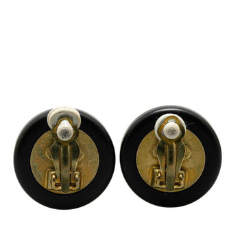 Vintage Chanel Coco Mark Round Mirror Earrings In Black Plastic