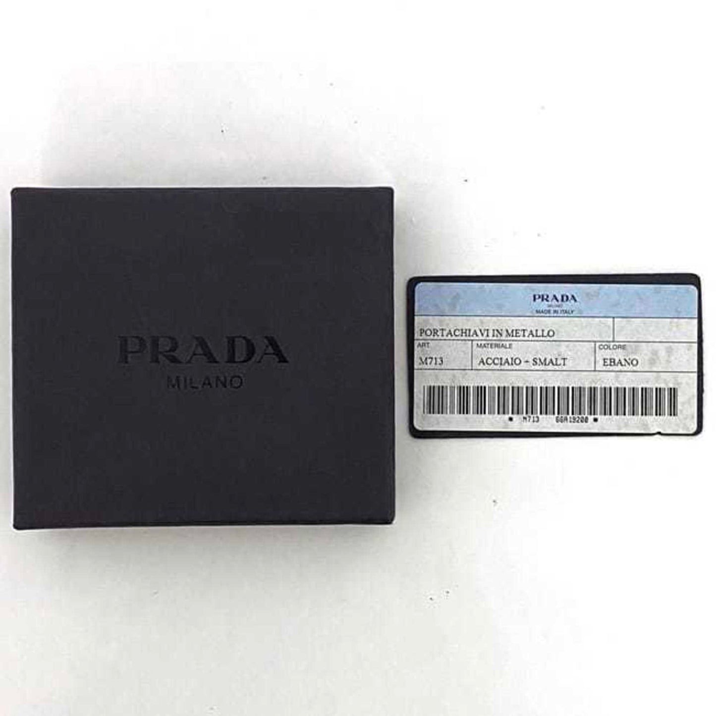 Prada Key Ring Ec-23014 Silver Black M713 Metal Prada Triangle Plate Holder