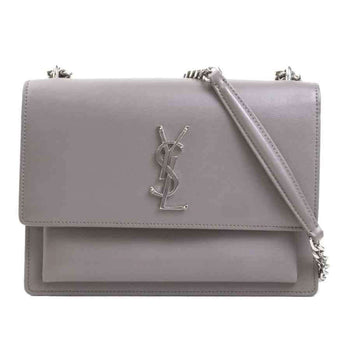 Saint Laurent Shoulder Bag Leather Metal Grey Silver