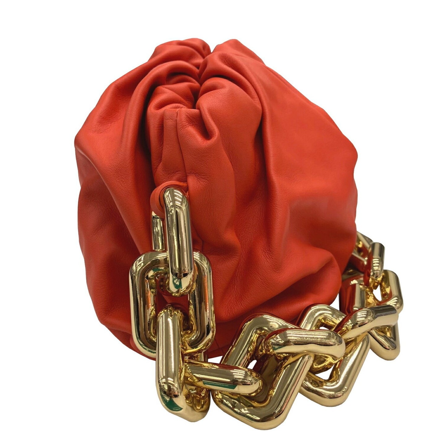 Bottega Veneta The Chain Pouch In Orange Calfskin Leather.