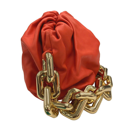 Bottega Veneta The Chain Pouch In Orange Calfskin Leather.