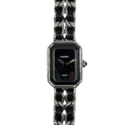 Chanel Premiere Silver Ss Black Dial M-L S Metal Fittings Leather Quartz H0451 Wristwatch
