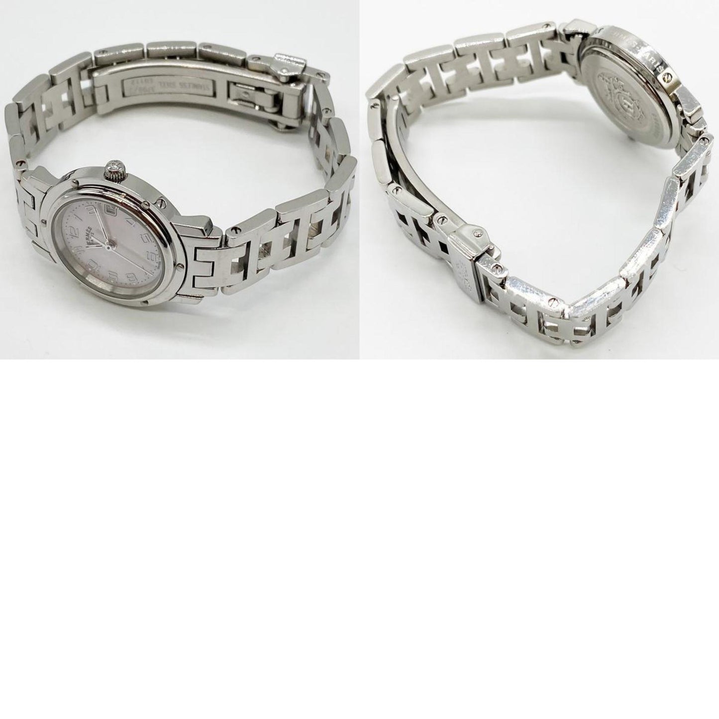 Hermes Watch Cl4.210 Clipper Quartz Pink Shell Stainless Steel Dial