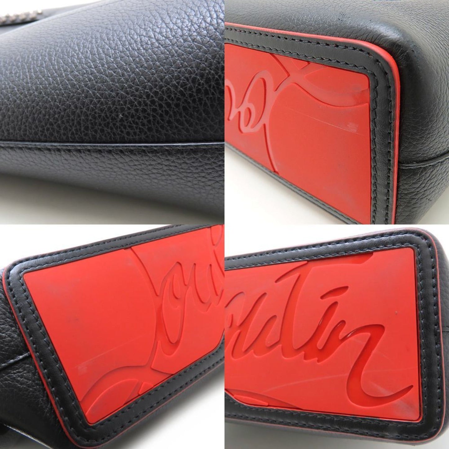 Christian Louboutin 3205221 Handbag Studs Leather Black Red 352338