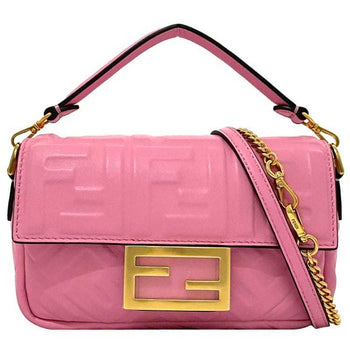 Fendi Baguette Small Pink Gold 8Bs017 Leather Gp Fendi Shoulder Bag Ff Embossed