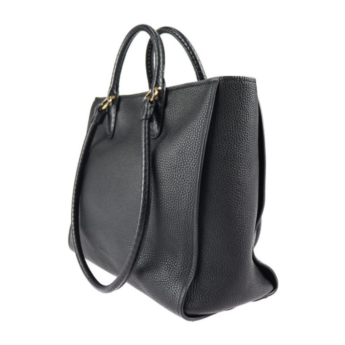 Salvatore Ferragamo Gancini Tote Bag 21 0914 Leather Black Gold Hardware 2Way Shoulder