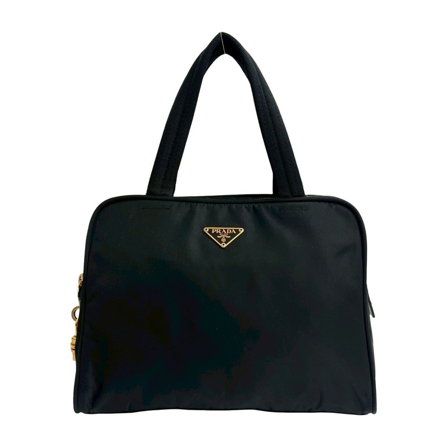 Prada Prada Triangle Logo Gold Plated Tessuto Nylon Handbag Mini Boston Bag Black 144-5