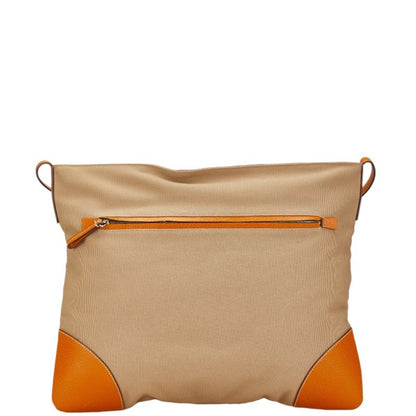 Prada Triangle Plate Shoulder Bag Beige Brown Canvas Leather