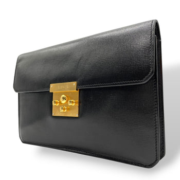 Valextra Clutch Bag/Second Bag In Black Leather With Gold Hardware