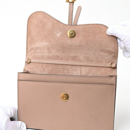 Christian Dior Dior Saddle Chain Pouch Wallet Shoulder Bag S5620Cwvg Leather Pink Beige S-157229