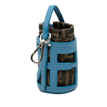 Fendi Zucca Bucket Motif Bag Charm Keychain 7As158 Blue Khaki Canvas Leather
