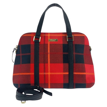 Kate Spade Red Black Silver Hardware Canvas Leather Handbag Shoulder Bag 2Way