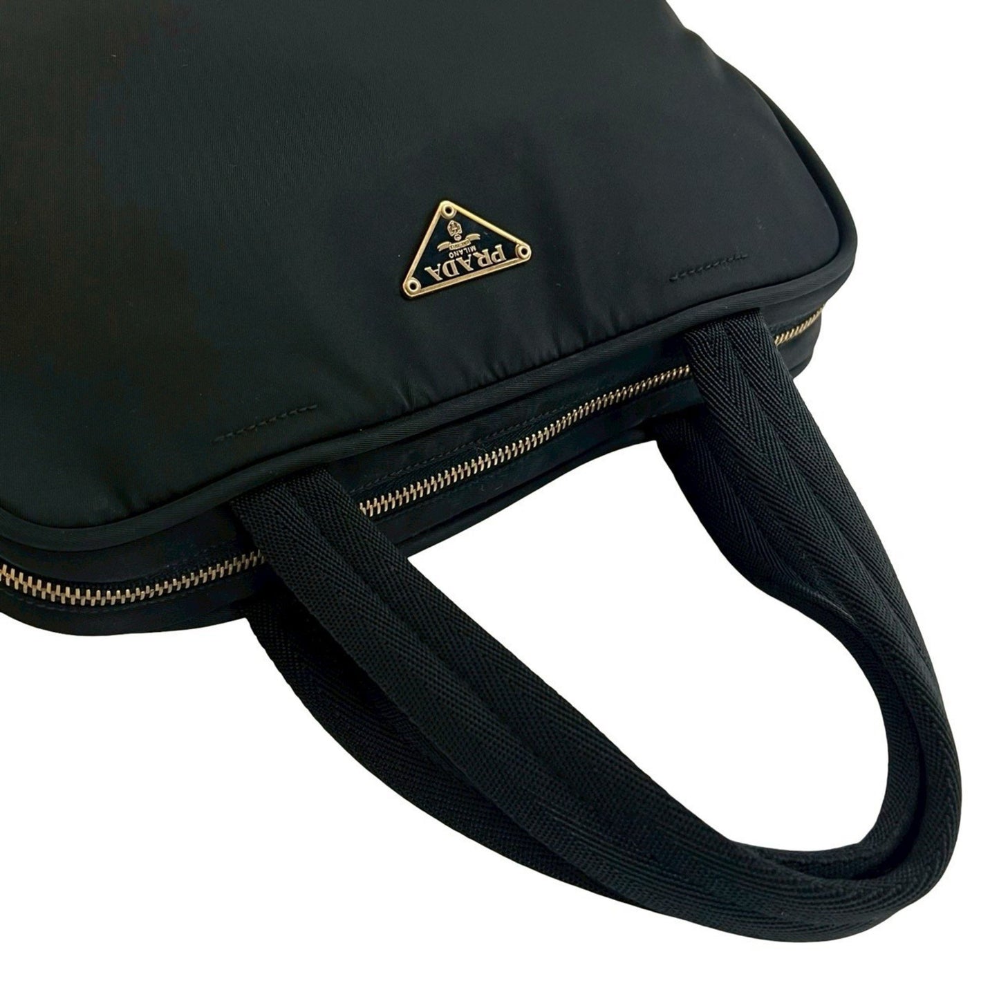 Prada Prada Triangle Logo Gold Plated Tessuto Nylon Handbag Mini Boston Bag Black 144-5
