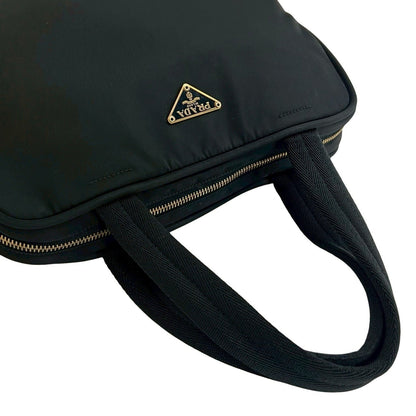 Prada Prada Triangle Logo Gold Plated Tessuto Nylon Handbag Mini Boston Bag Black 144-5