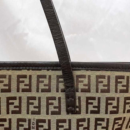 Fendi Tote Bag Ec-21844 Beige Brown Zucchino Canvas Leather Fendi Ff