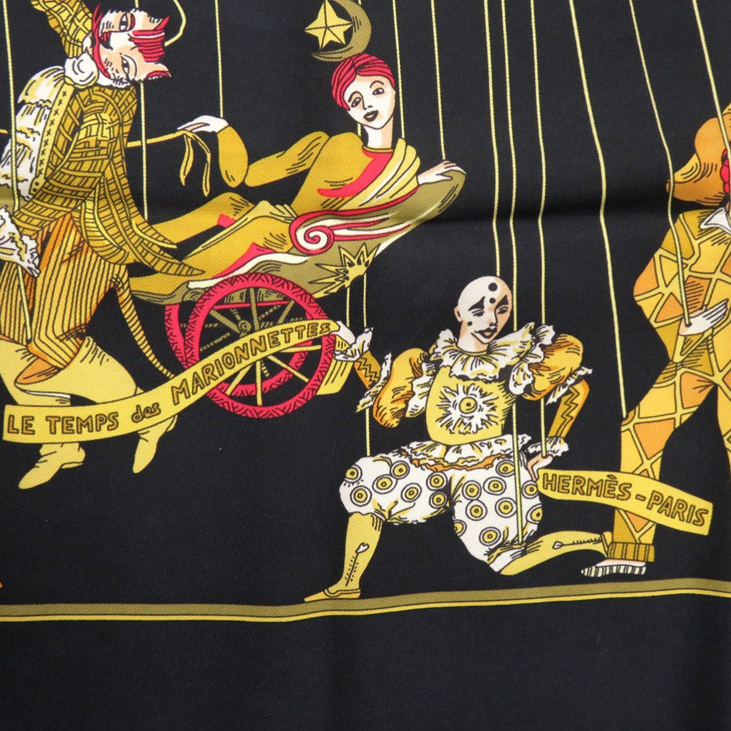 Hermes Herms Carr 90 "Le Temps Des Marionnettes" Silk Scarf Muffler In Black