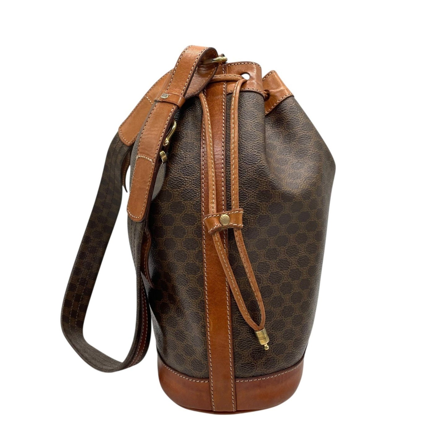 Celine Triomphe Drawstring Shoulder Bag M90 Macadam Pattern Vintage Gold Hardware