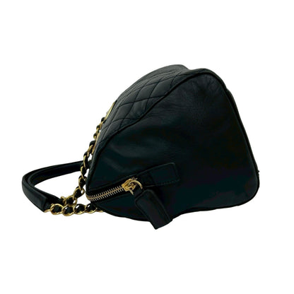 Prada Triangle Logo Quilted Leather Chain Handbag/Mini Boston Bag Navy 21982