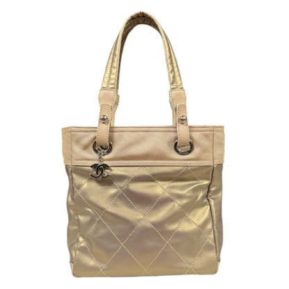 Chanel Paris Biarritz Pm Handbag Coated Canvas A34208 Gold