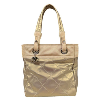 Chanel Paris Biarritz Pm Handbag Coated Canvas A34208 Gold