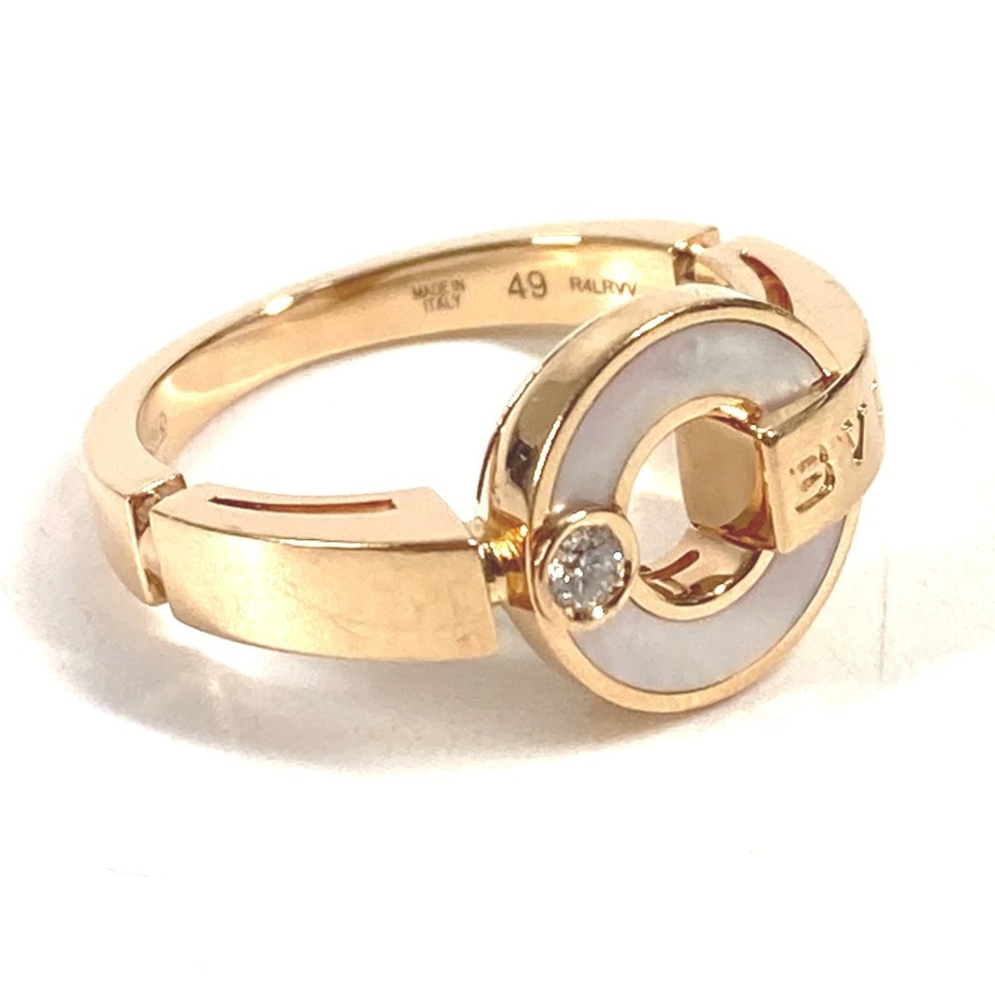 Bvlgari Mother-Of-Pearl Diamond Openwork Ring With Bvlgari Logo