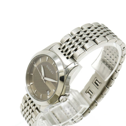 Gucci G Timeless Collection Gg Date Stainless Steel Women'S Quartz Watch With Brown Dial