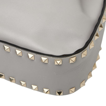 Valentino Rockstud Drawstring Shoulder Bag In Gray Leather