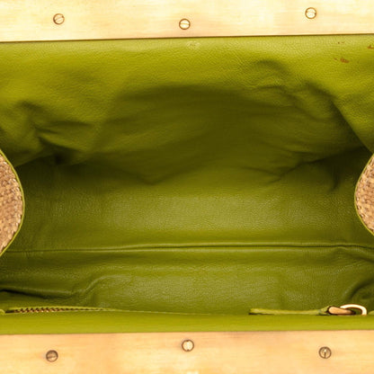 Prada Triangle Logo Plate Chain One-Shoulder Bag Br2530 Beige Green Straw Leather