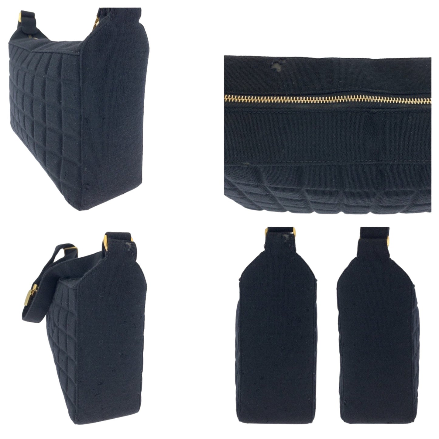 Chanel Vintage Chocolate Bar Coco Mark Black Canvas Shoulder Bag With Gold Hardware