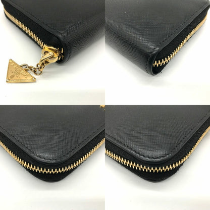 Prada Long Wallet Round Saffiano Leather Black