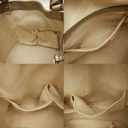 Gucci Soho 336751 Handbag Interlocking G Leather Metallic Greige 252770