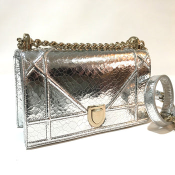 Christian Dior Small Flap Bag Bag Chain Shoulder Shoulder Bag Silver Goldhardware