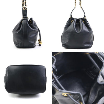 Chanel Shoulder Bag Leather Metal Black Gold