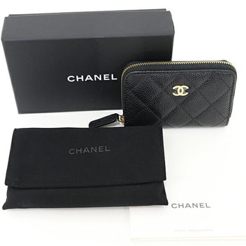 Chanel Classic Zip Coin Purse Case Grained Calfskin Ap0216 Black Unused