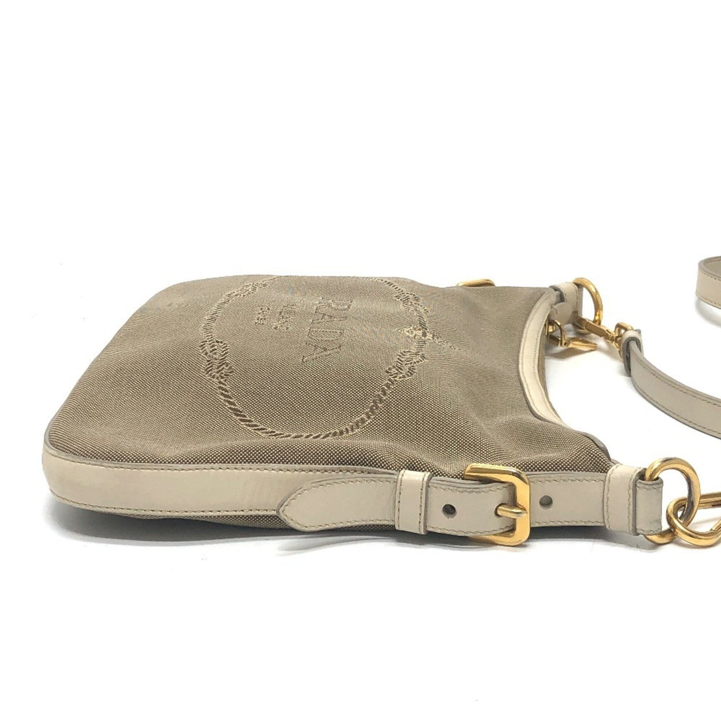 Prada Bt0706 Logo Jacquard Shoulder Bag In Canvas/Leather