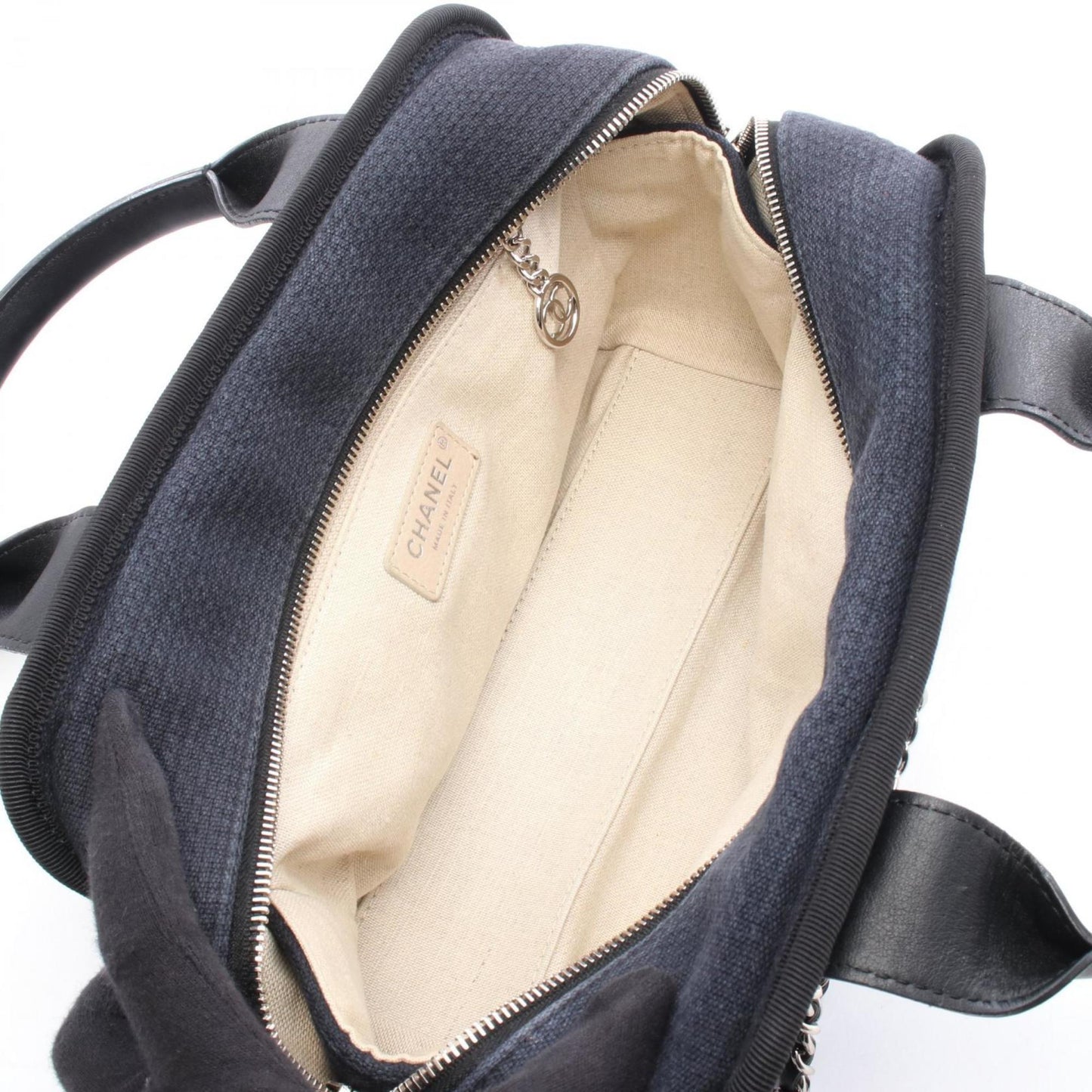 Chanel Deauville Bowling Bag Shoulder Canvas Leather