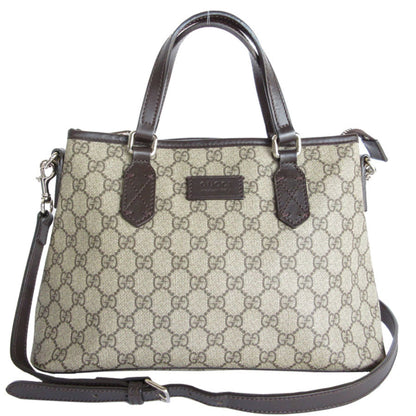 Gucci Handbag Shoulder Bag Gg Supreme Leather Beige Brown Silver
